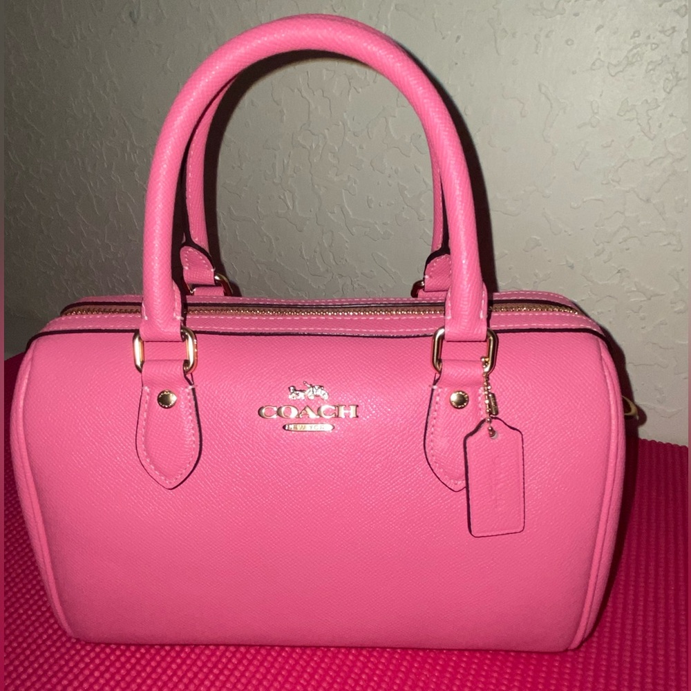 Coach Rowan Satchel Crossgrain Leather-Petunia Pink